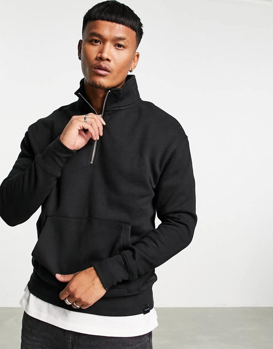 Pull&Bear – Schwarzes Sweatshirt mit halblangem Reißverschluss günstig online kaufen