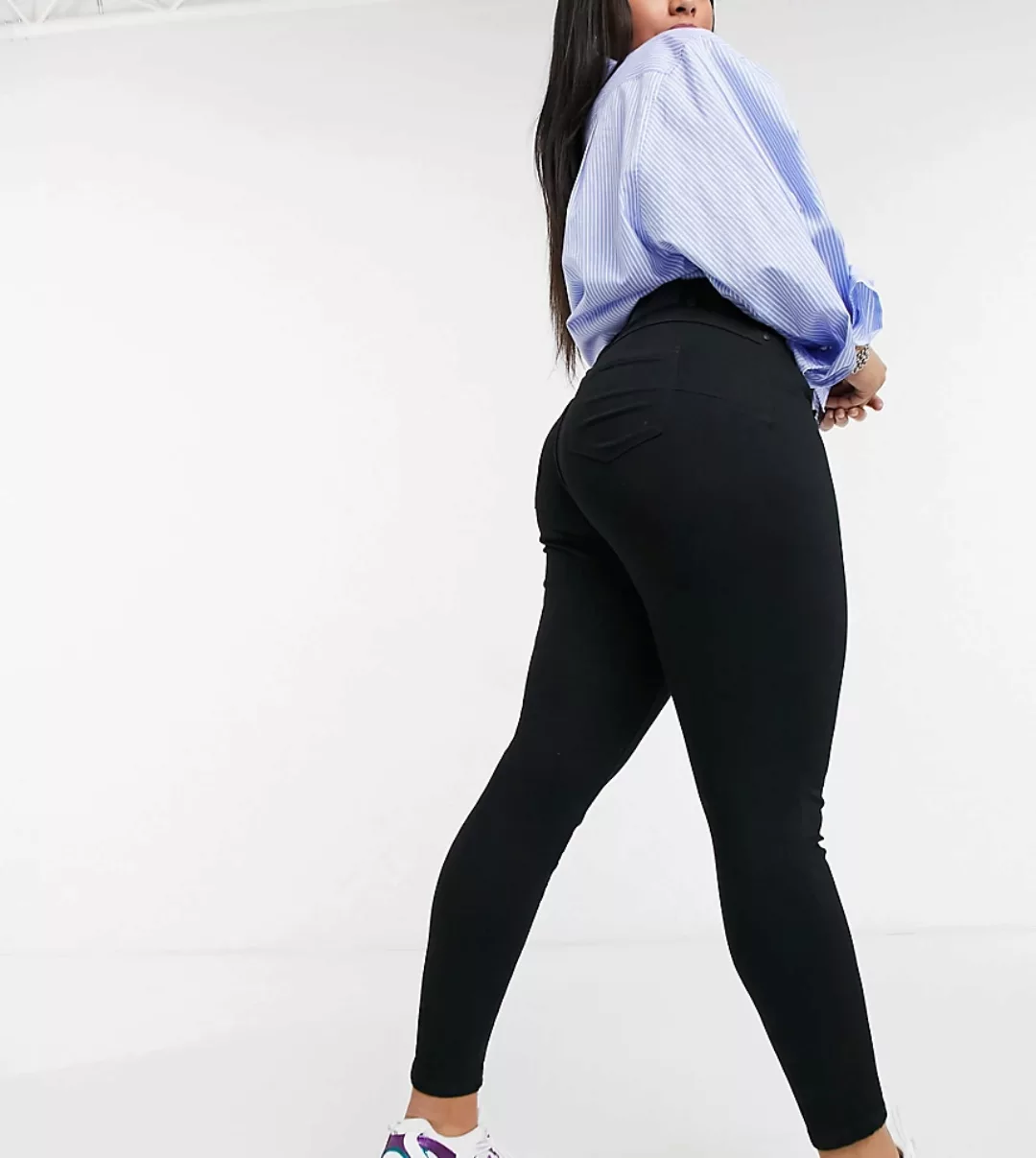 Noisy May Curve – Körperformende, schwarze Jeans mit hoher Taille günstig online kaufen