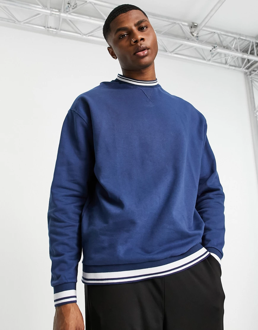 ASOS DESIGN – Oversize-Sweatshirt in Marineblau mit Kontrastbündchen, Kombi günstig online kaufen