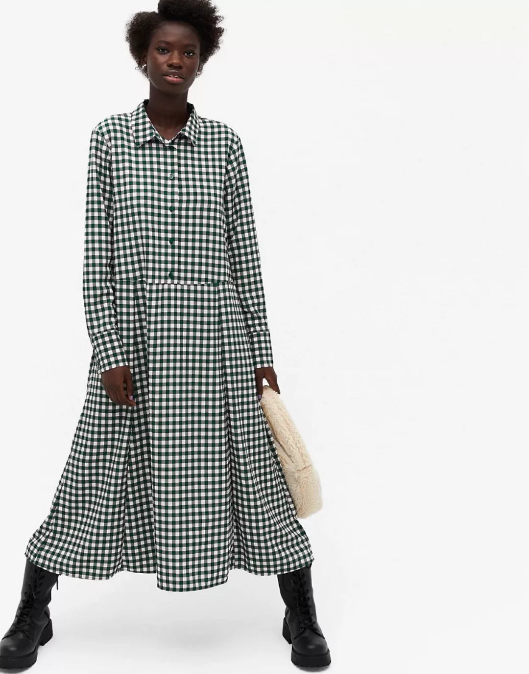 Monki – Ada – Midi-Hemdkleid mit Vichy-Karomuster in Grün günstig online kaufen
