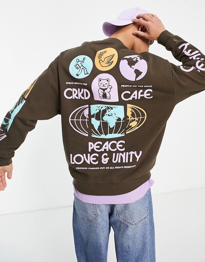 Crooked Tongues – Sweatshirt mit mehreren „CT coffee“-Prints-Braun günstig online kaufen