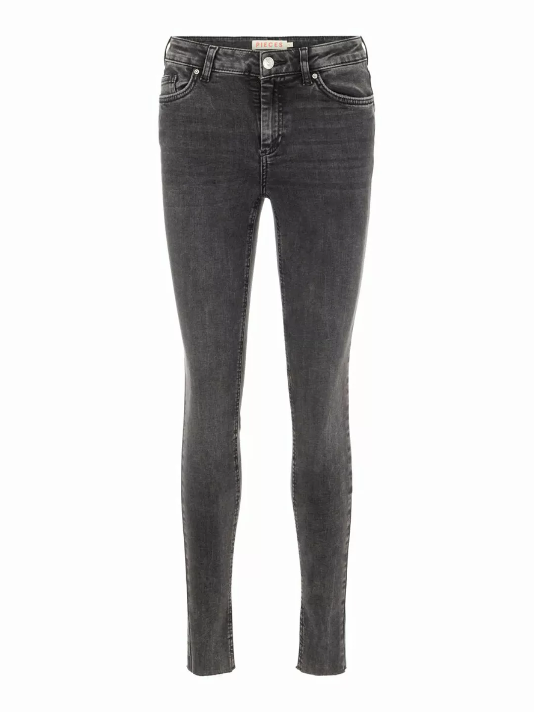 Pieces Delly Skinny Mid Waist Crew Raw Jeans L Dark Grey Denim günstig online kaufen
