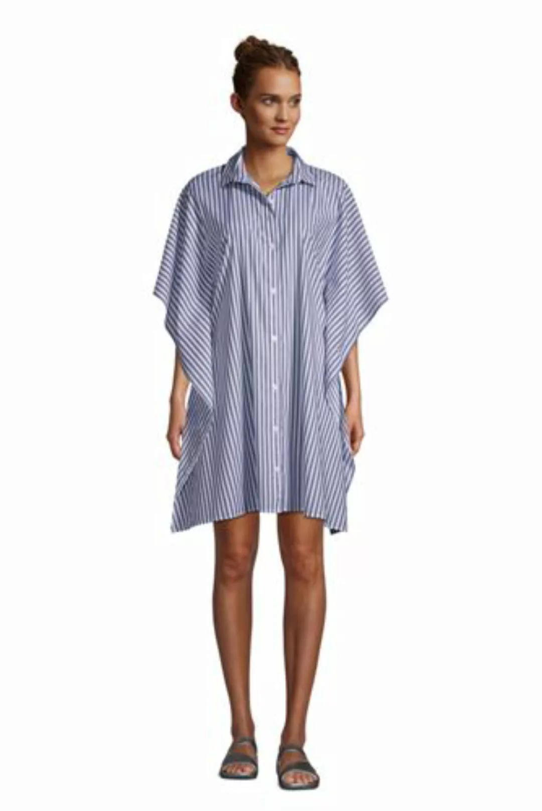 Gemustertes Kaftan-Hemdkleid aus Baumwoll-Popeline, Damen, Größe: XS Normal günstig online kaufen