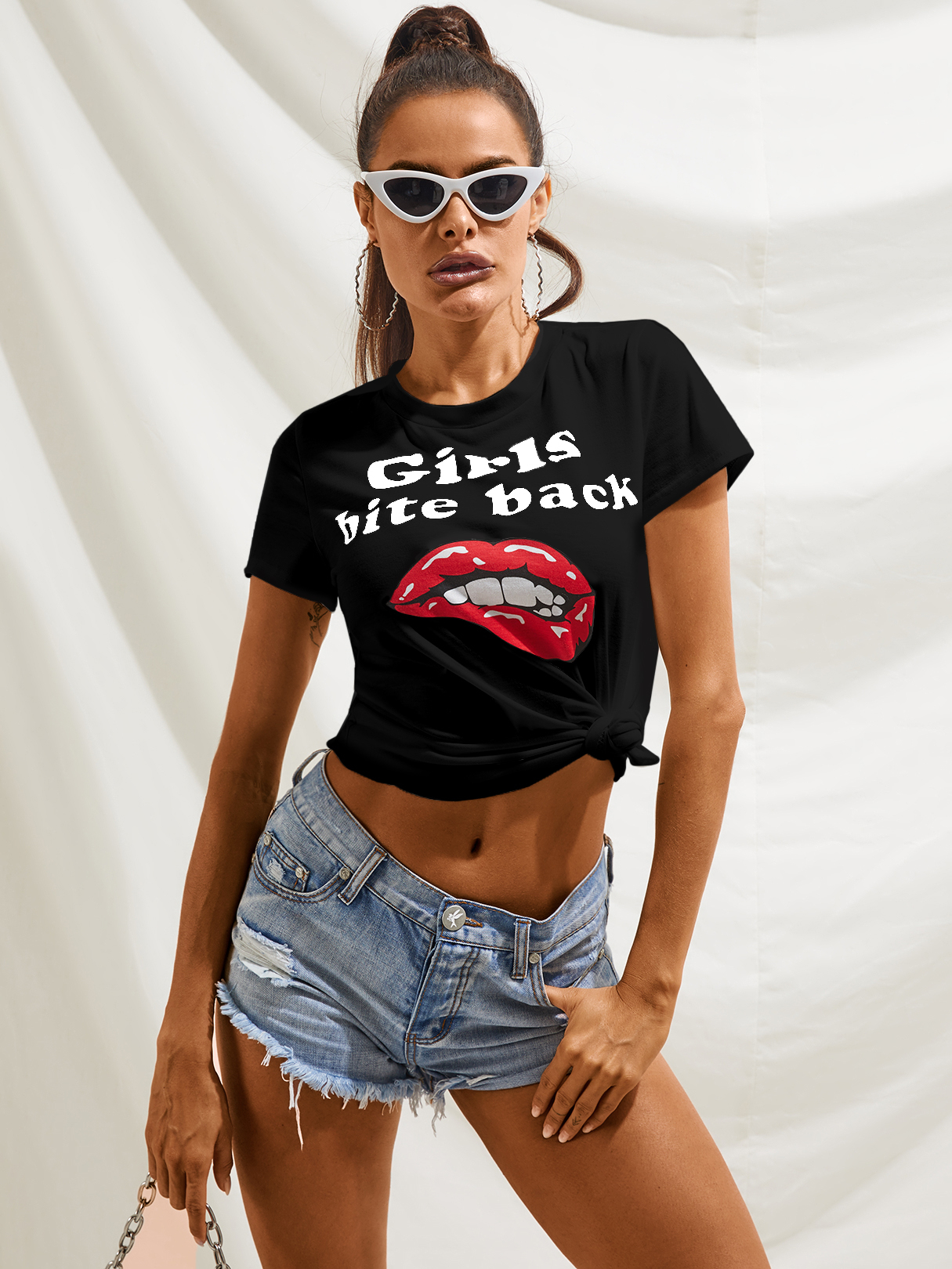 YOINS Lip & Letter Kurzarm-T-Shirt mit Rundhalsausschnitt günstig online kaufen