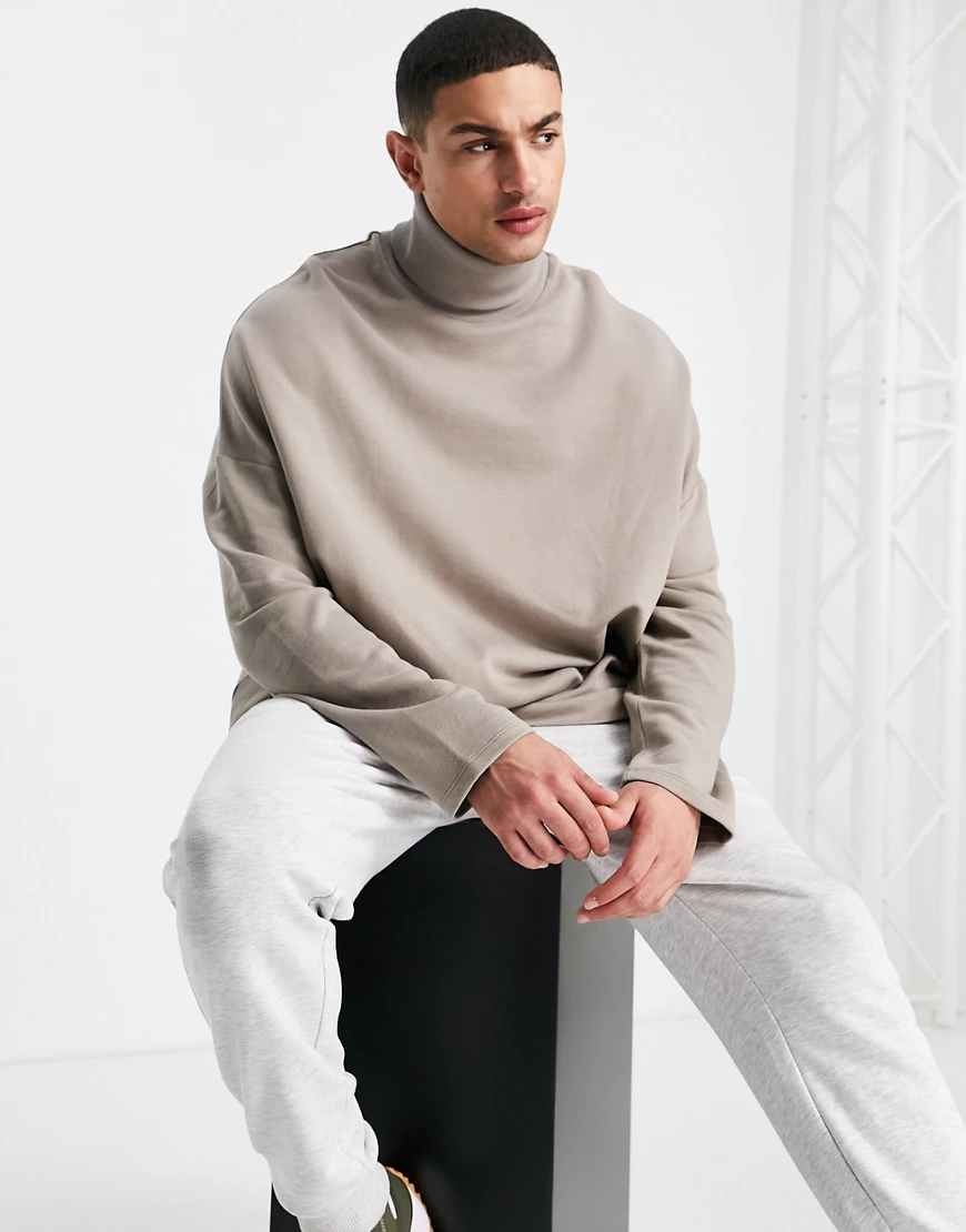 ASOS DESIGN – Super-Oversize-Sweatshirt in Grün mit Rollkragen, Kombiteil-N günstig online kaufen