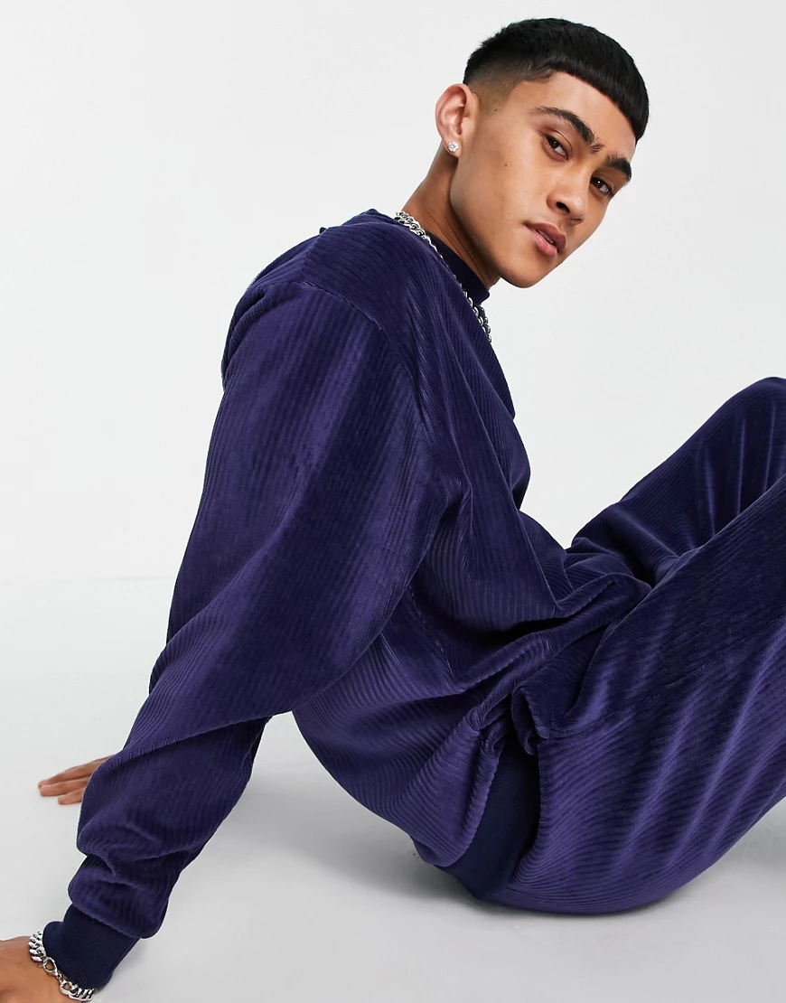 ASOS DESIGN – Oversize-Sweatshirt aus geripptem Velours, Kombiteil-Mehrfarb günstig online kaufen