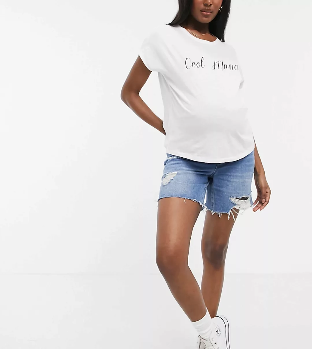 Urban Bliss Maternity – Lange Shorts mit hohem Bund und Zierrissen in mittl günstig online kaufen