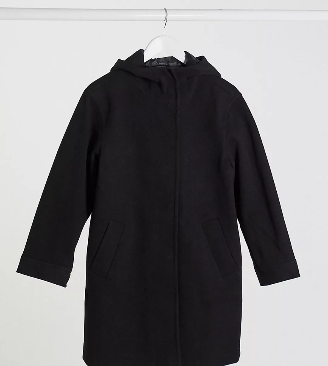 ASOS DESIGN Petite – Strukturierter Mantel mit Kapuze in Schwarz günstig online kaufen