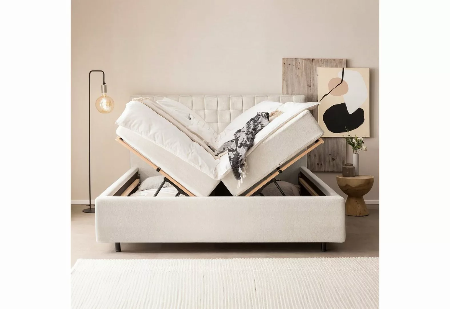 BettCo Stauraumbett Barcelo (in Altweiß Teddystoff, 140 x 200 cm), Bettkast günstig online kaufen