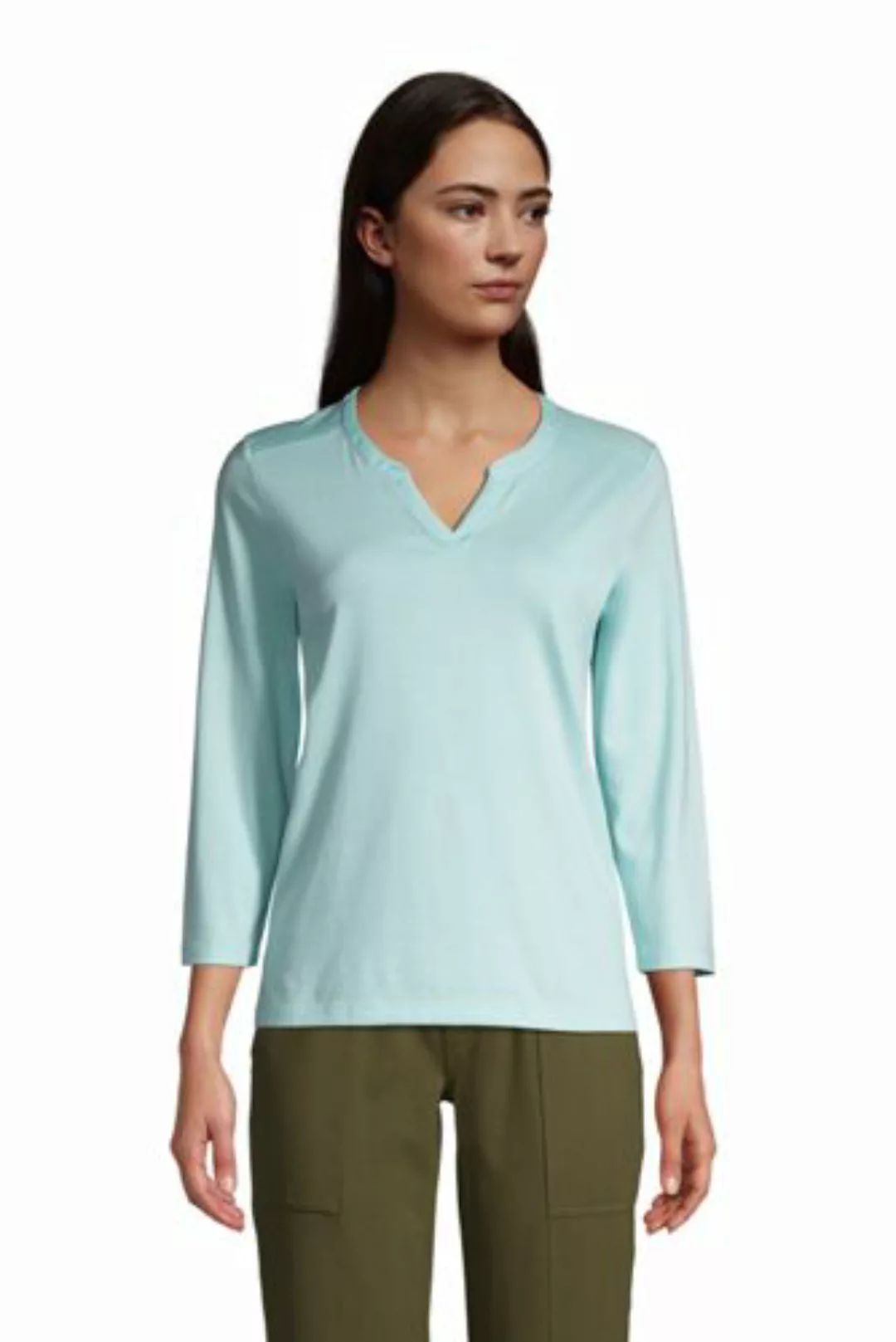 Supima-Shirt mit Tunika-Ausschnitt, Damen, Größe: M Normal, Blau, Baumwolle günstig online kaufen