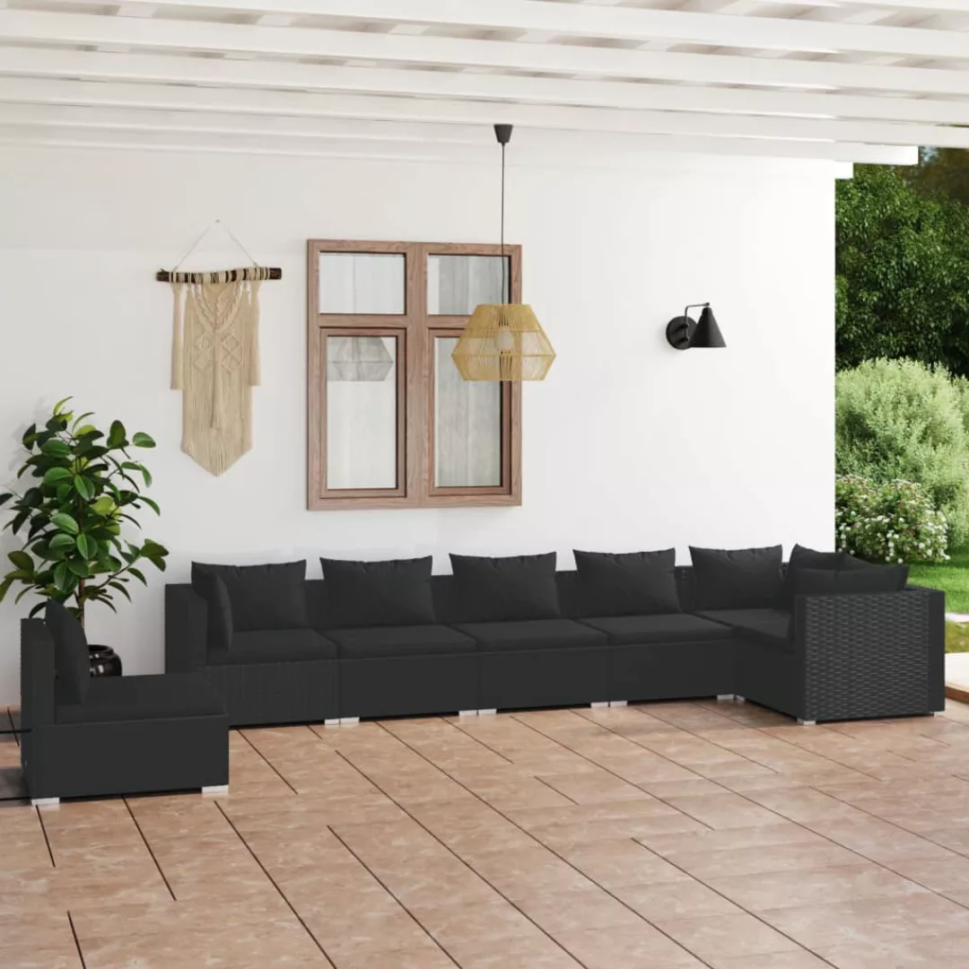 Vidaxl 7-tlg. Garten-lounge-set Mit Kissen Poly Rattan Schwarz günstig online kaufen