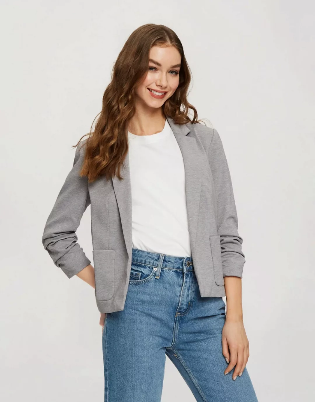 Miss Selfridge – Ponte-Blazer mit aufgesetzter Tasche in Grau günstig online kaufen