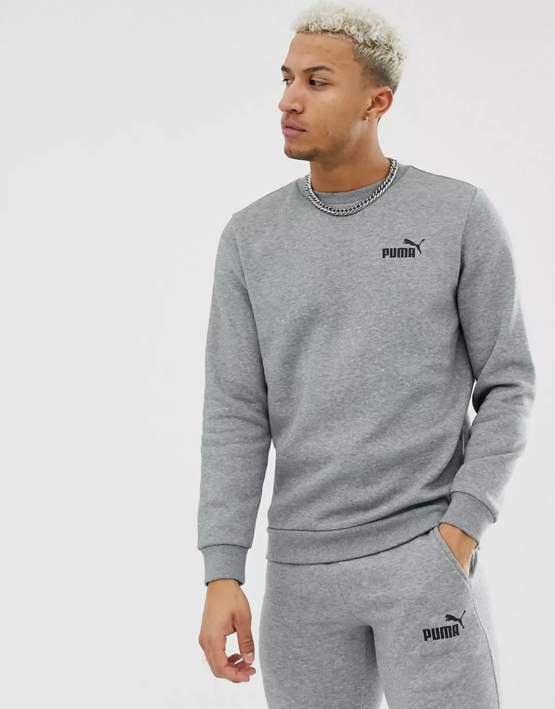 Puma Essentials – Graues Sweatshirt mit kleinem Logo günstig online kaufen