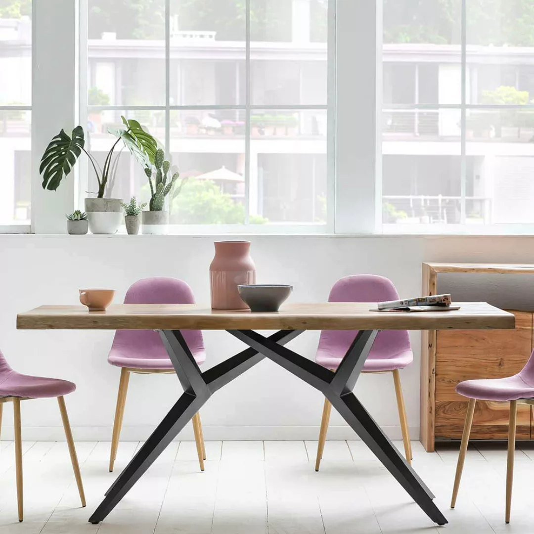 Esszimmertisch aus Mangobaum Massivholz Metall 4-Fußgestell günstig online kaufen