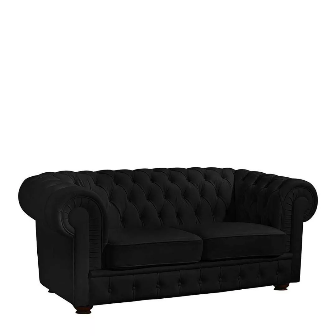 Zweier Sofa Leder schwarz im Chesterfield Look Vierfußgestell aus Holz günstig online kaufen