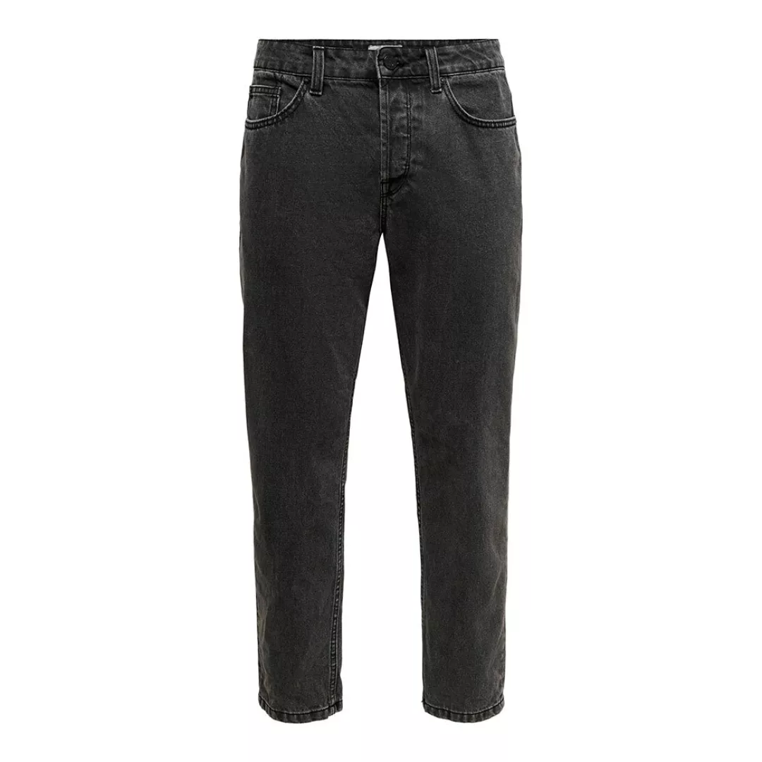 Only & Sons – Schmal zulaufende Jeans mit kurzem Schnitt in schwarzer Vinta günstig online kaufen