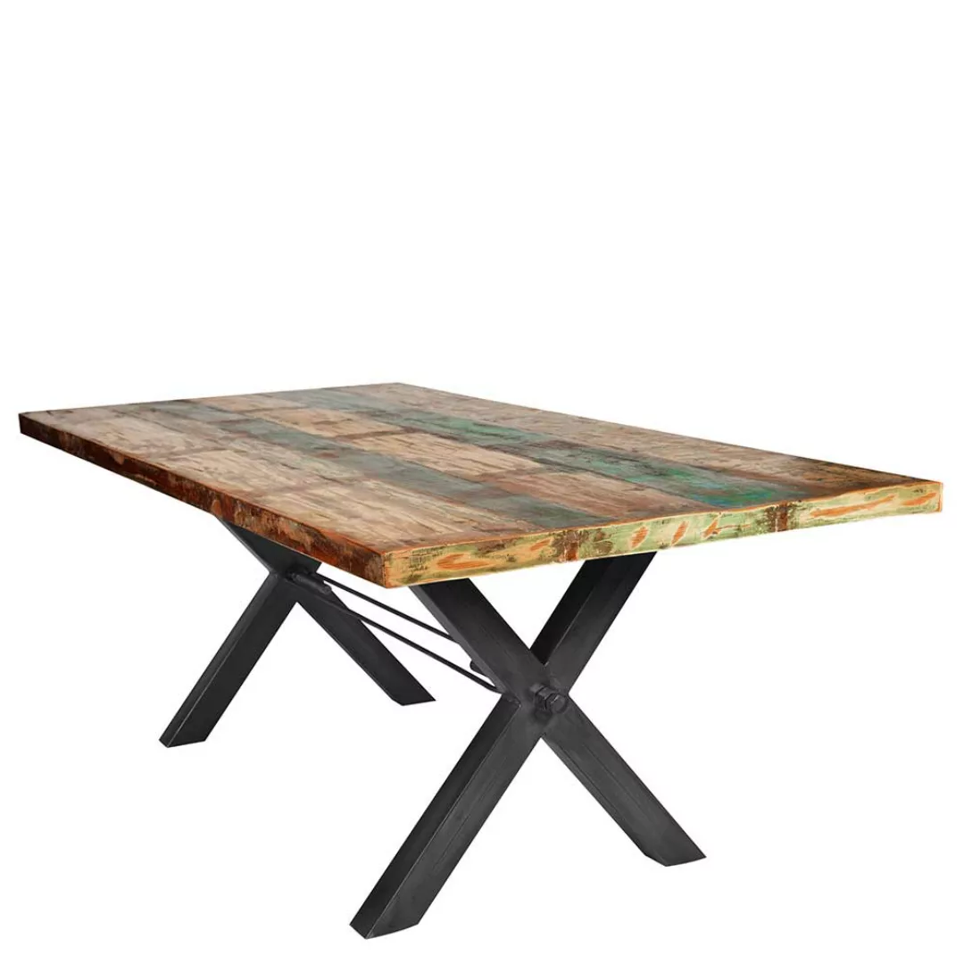 Bunter Esszimmertisch aus Recyclingholz und Eisen 160 cm breit günstig online kaufen