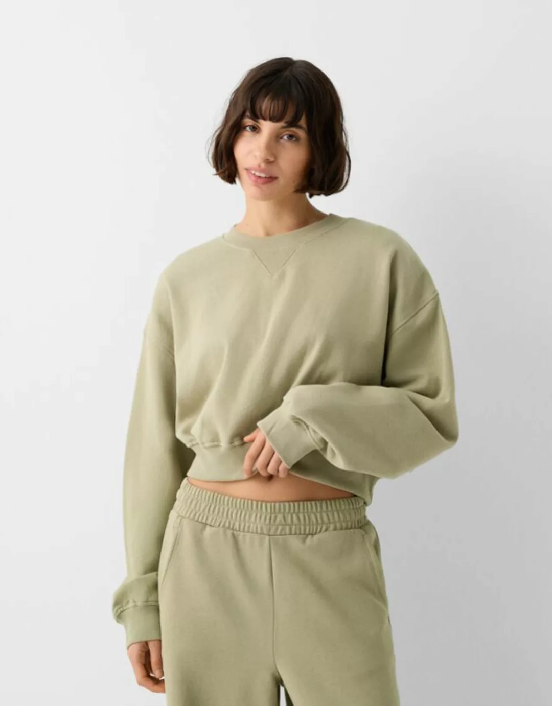 Bershka Cropped-Sweatshirt Damen Xs Khaki günstig online kaufen