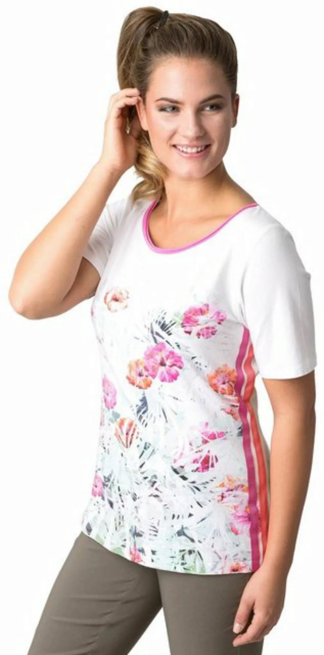 LeComte T-Shirt mit Blütendruck und seitlichen Kontraststreifen günstig online kaufen