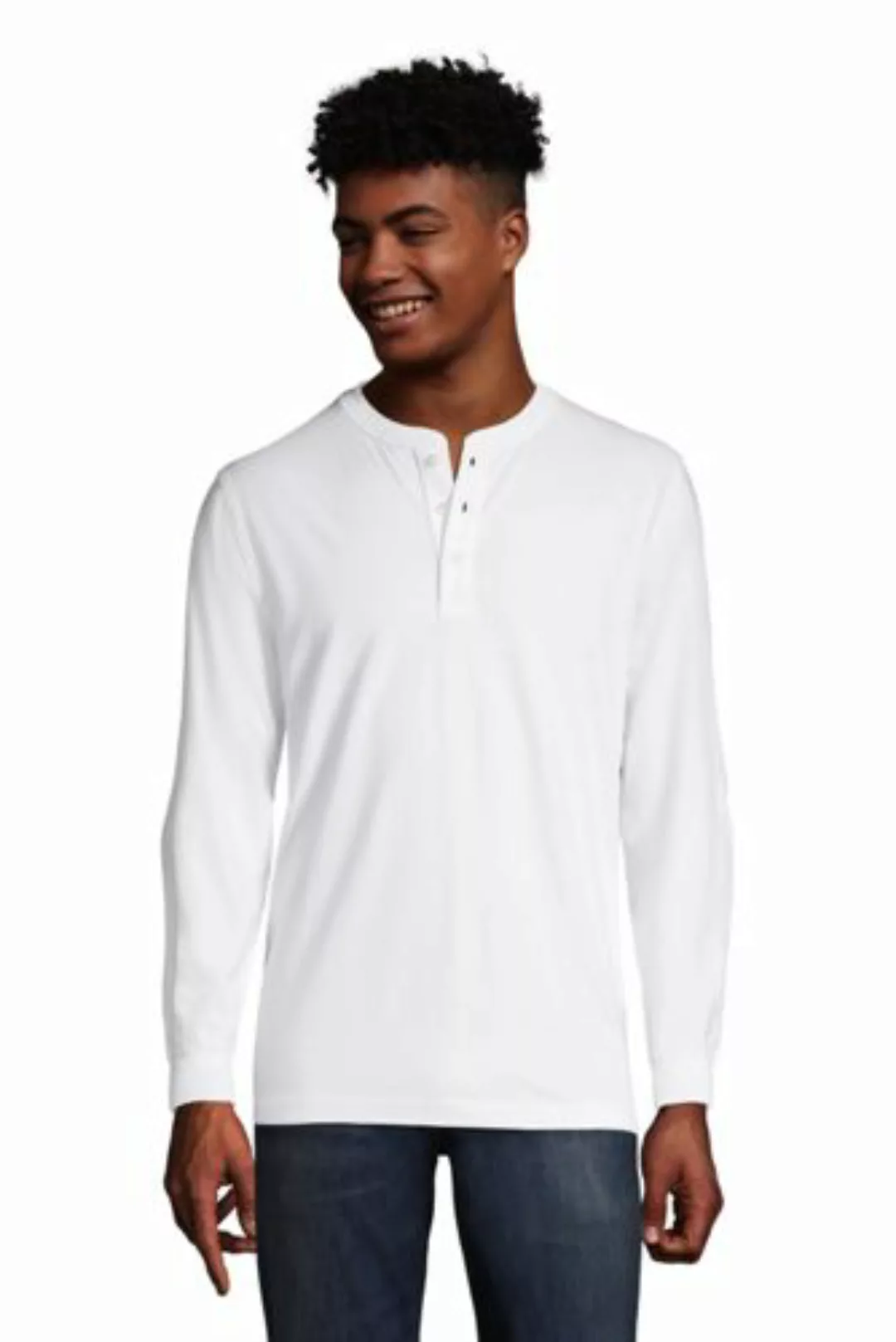 Super-T Langarm-Henleyshirt, Classic Fit, Herren, Größe: XXL Normal, Weiß, günstig online kaufen