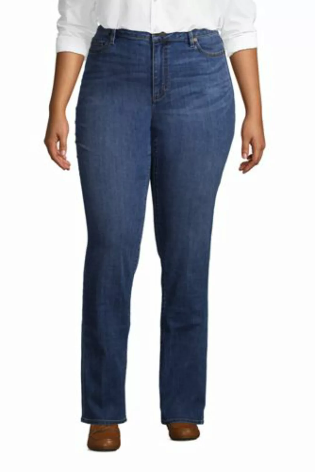 Straight Fit Öko Jeans Mid Waist in großen Größen, Damen, Größe: 56 32 Plus günstig online kaufen