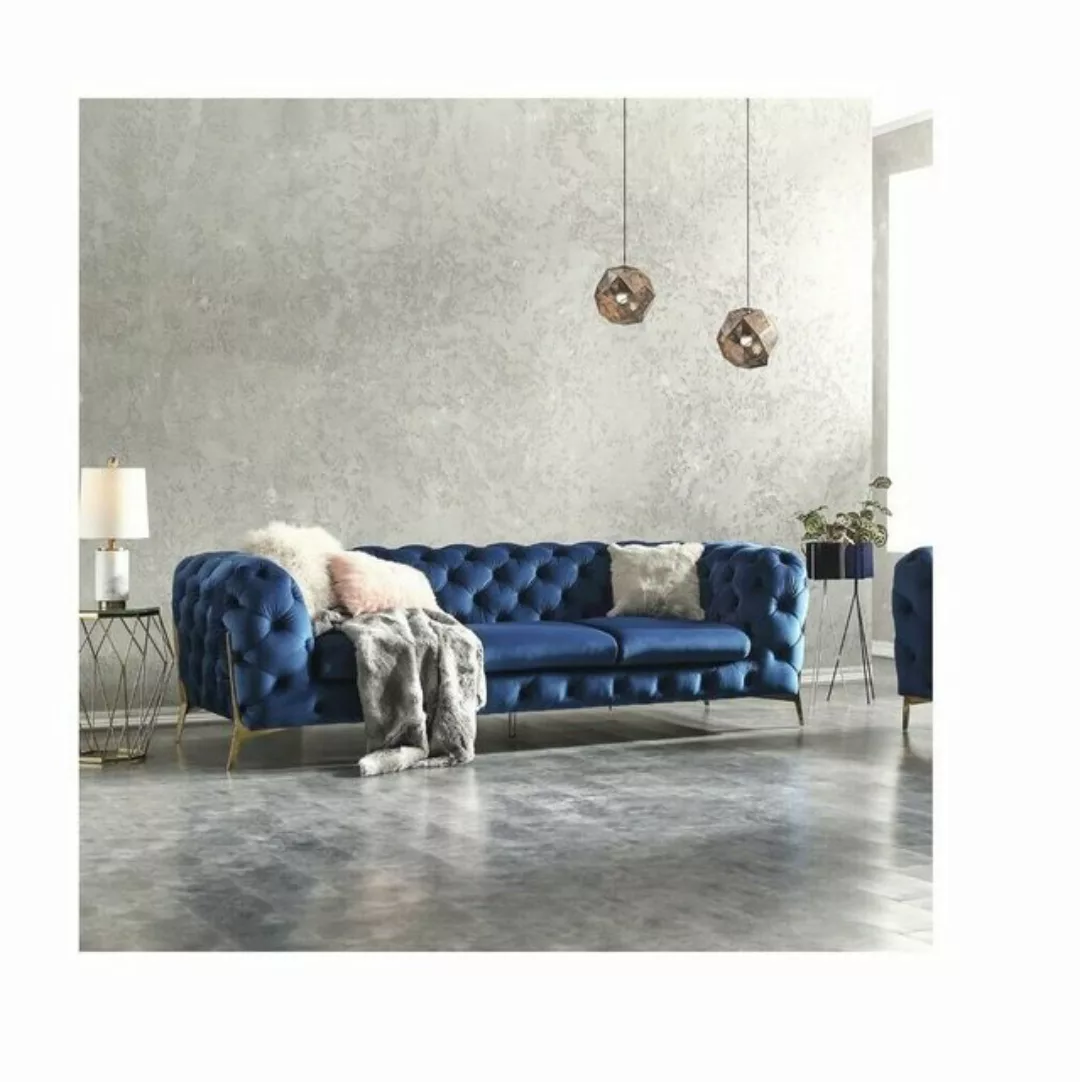 JVmoebel Sofa Moderne Blaue Chesterfield Sofagarnitur Textil Möbel 3+2+1 Si günstig online kaufen