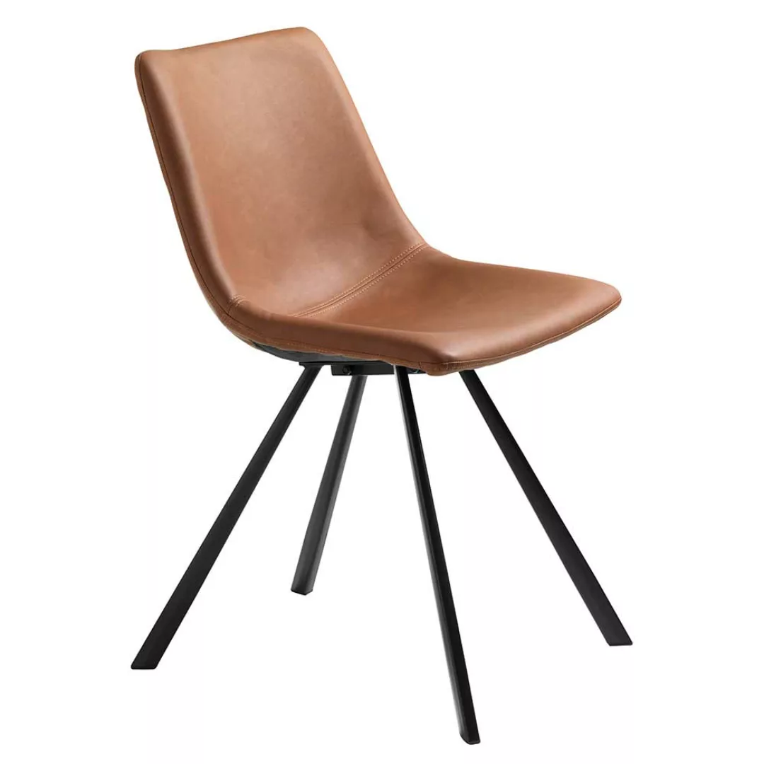Esstisch Stühle in Hellbraun Kunstleder Metallgestell (2er Set) günstig online kaufen
