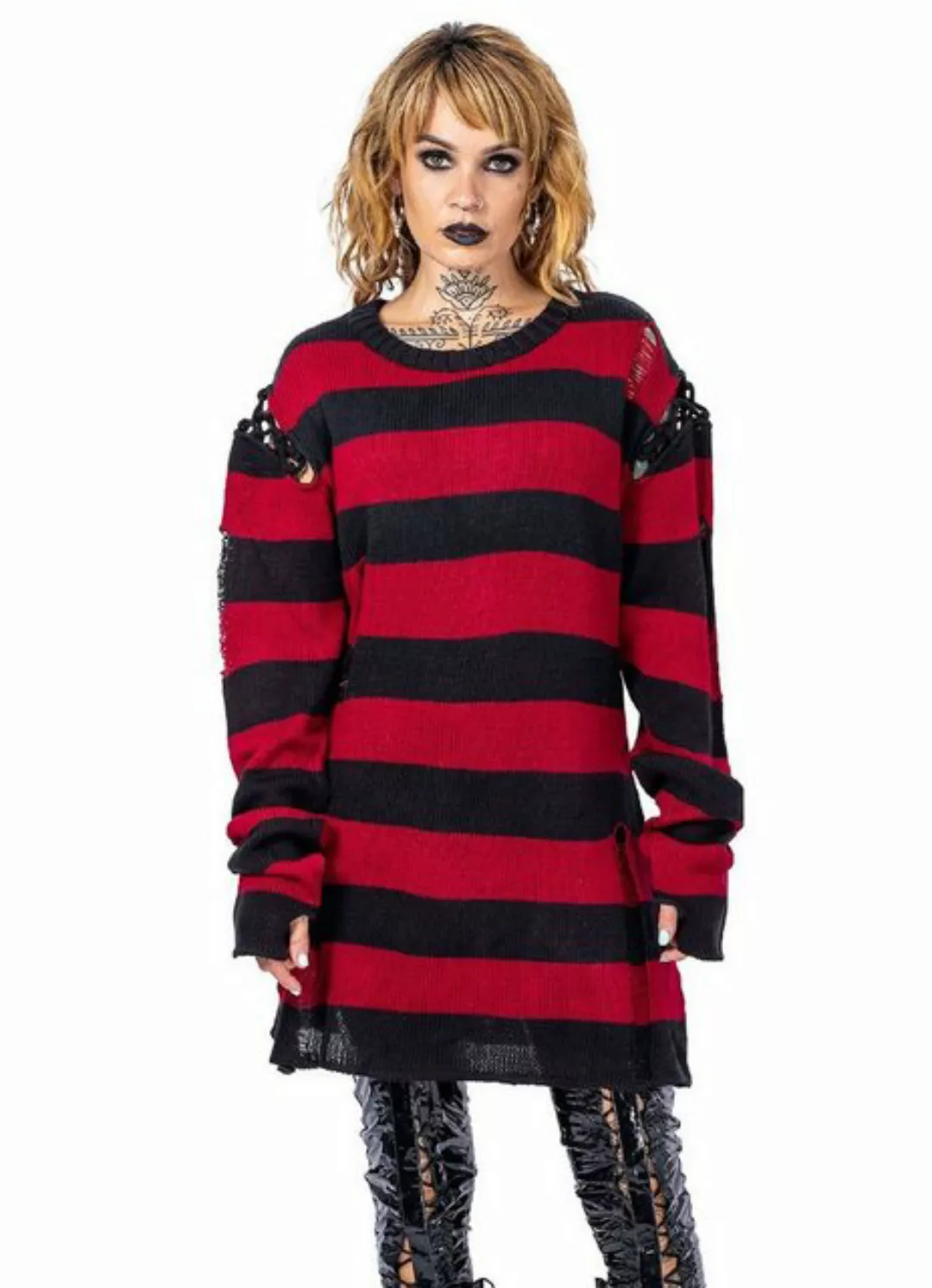Heartless Sweatshirt Arcadia Strickpulli Gestreift Gothic Grunge Distressed günstig online kaufen