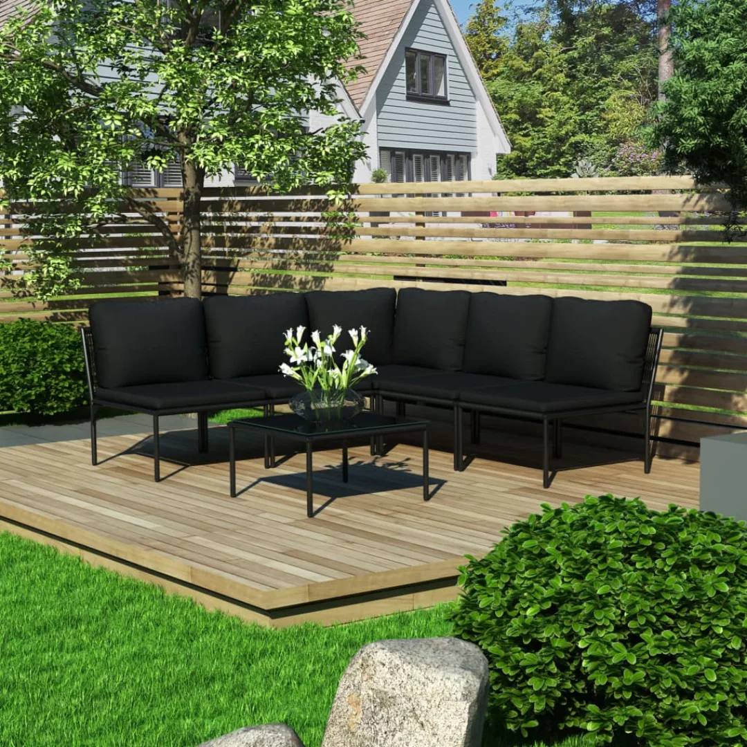 6-tlg. Garten-lounge-set Mit Auflagen Schwarz Pvc günstig online kaufen